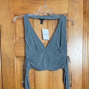 Knit Top, Halter Top / Crop Top in Gray/Blue - Forever 21